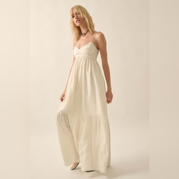 Pinkblush striped textured cream maxi dress nwt - Picture 5 of 7